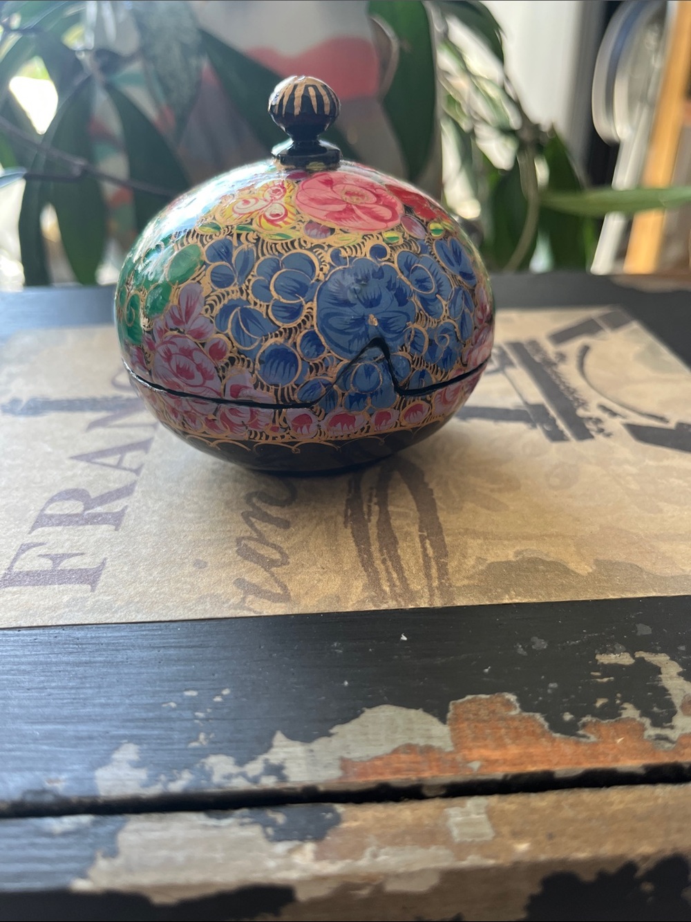 Hand-Painted Floral Lacquer Trinket Box - Multicolor